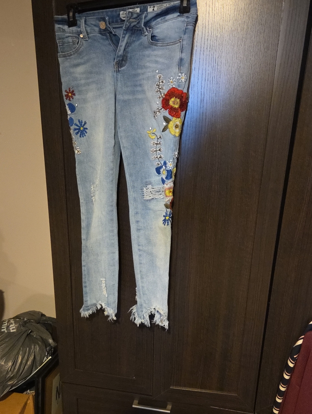 Indigo Rein Light Blue Skinny Jeans with Floral Embroidery